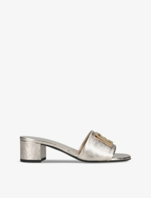 Shop Givenchy Womens Gold 4g Brand-motif Leather Heeled Sandals