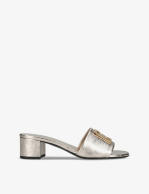 Shop Givenchy Women's Gold 4g Brand-motif Leather Heeled Sandals