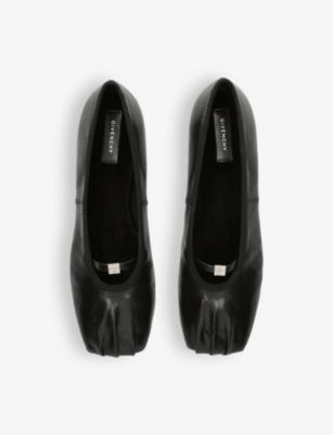 Shop Givenchy Women's Black Ruched Square-toe Leather Ballet Flats