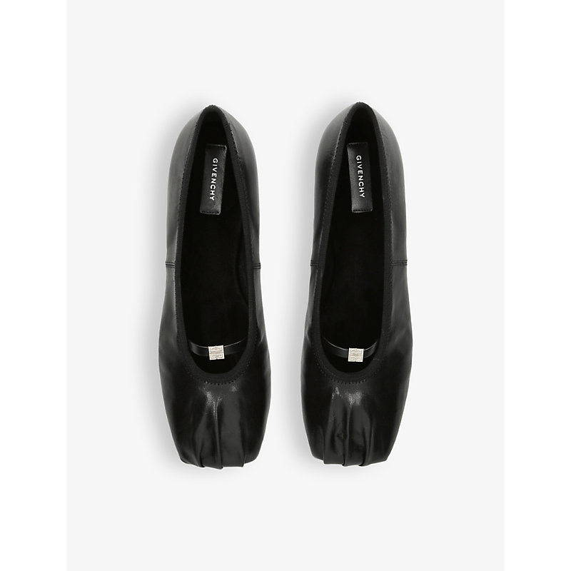 Shop Givenchy Women's Black Ruched Square-toe Leather Ballet Flats