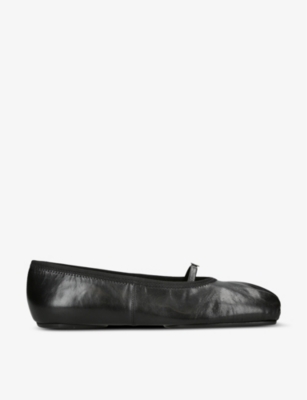 Givenchy Womens Black Ruched Square-toe Leather Ballet Flats