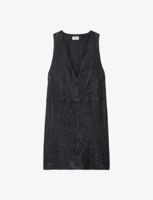 Shop Zadig & Voltaire Zadig&voltaire Womens Noir Rasha Crinkled-effect Sleeveless Leather Mini Dress