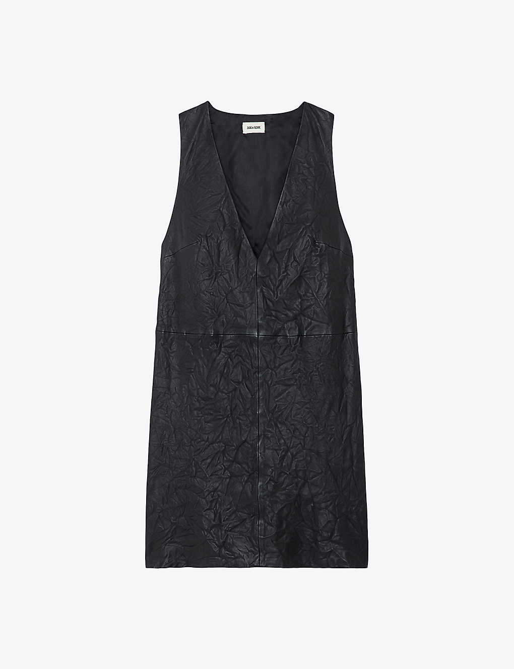 Shop Zadig & Voltaire Zadig&voltaire Womens Noir Rasha Crinkled-effect Sleeveless Leather Mini Dress