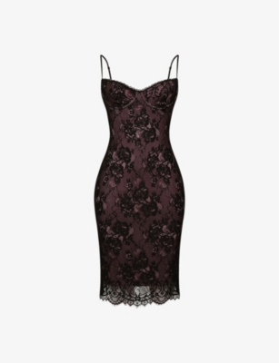 House Of Cb Womens Black Escala Sweetheart-neckline Lace Midi Dress In Black