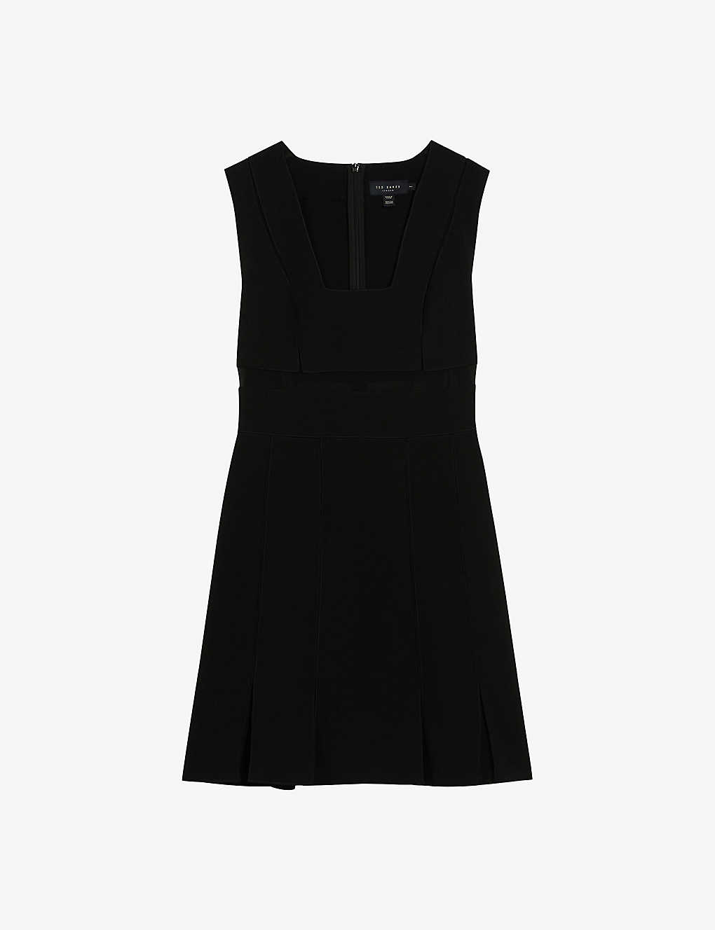 Ted Baker Womens Black Ellinia Square-neck Panelled Woven Mini Dress