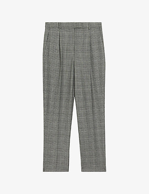 TED BAKER: Jommial check-print pleated wool-blend trousers