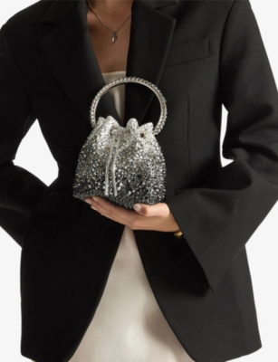 JIMMY CHOO: Bon Bon crystal-embellished satin top-handle bag