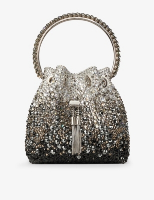 JIMMY CHOO: Bon Bon crystal-embellished satin top-handle bag