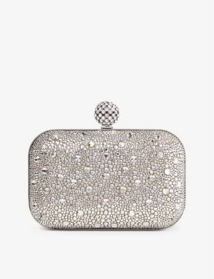 Shop Jimmy Choo Cloud Crystal-embellished Suede Clutch Bag In Nude/crystal