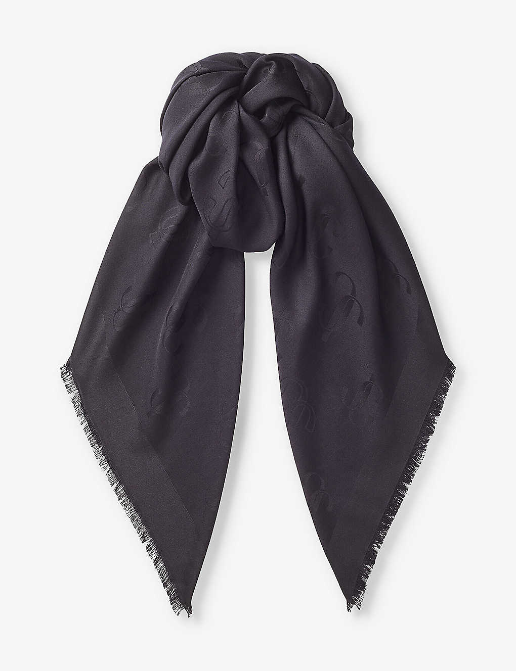 Shop Jimmy Choo Emani Brand-print Silk-blend Scarf In S200 Black