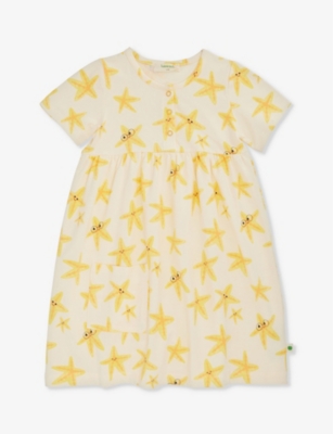The Bonnie Mob Babies'  Starfish Graphic-print Short-sleeve Stretch-organic-cotton Dress 2-4 Years In Yellow