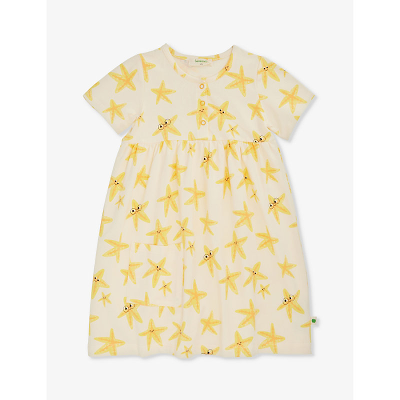 The Bonnie Mob Babies'  Starfish Graphic-print Short-sleeve Stretch-organic-cotton Dress 2-4 Years In Yellow