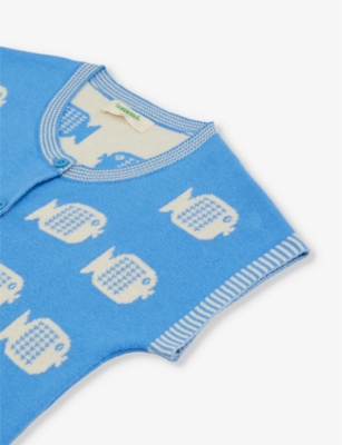 Shop The Bonnie Mob Blue Graphic-intarsia Knitted Organic-cotton Romper 0-18 Months