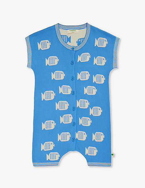 THE BONNIE MOB: Graphic-intarsia knitted organic-cotton romper 0-18 months
