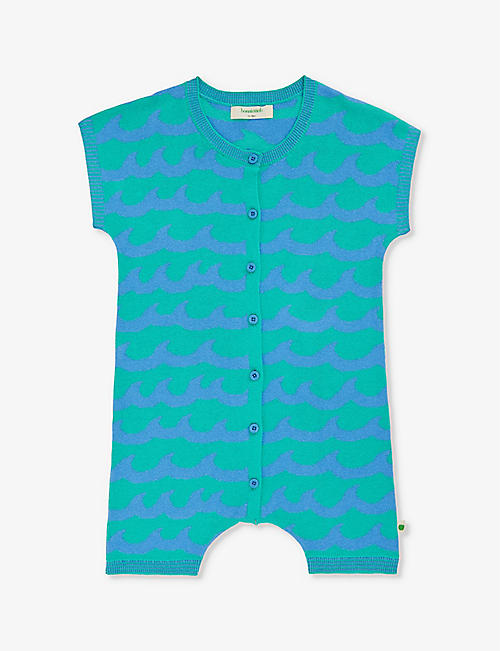 THE BONNIE MOB: Graphic-intarsia knitted organic-cotton romper 0-18 months