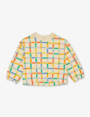 Shop The Bonnie Mob Rainbow Check-print Crewneck Organic-cotton Sweatshirt 6-36 Months