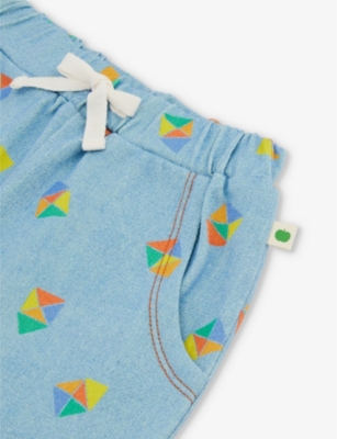 Shop The Bonnie Mob Beach Denim Graphic-print Elasticated-waistband Organic-cotton Shorts