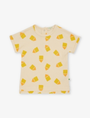 Shop The Bonnie Mob Yellow Beach Hut Graphic-print Short-sleeve Organic Cotton-towelling T-shirt 9-36 Mon
