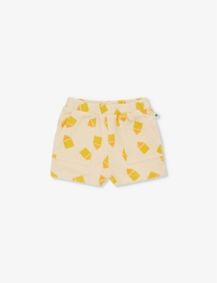 Shop The Bonnie Mob Yellow Beach Hut Graphic-print Organic Cotton-towelling Shorts 9-36 Months
