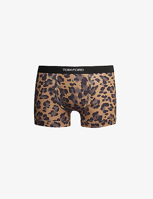 TOM FORD: Branded-waistband leopard-print stretch-cotton boxer briefs