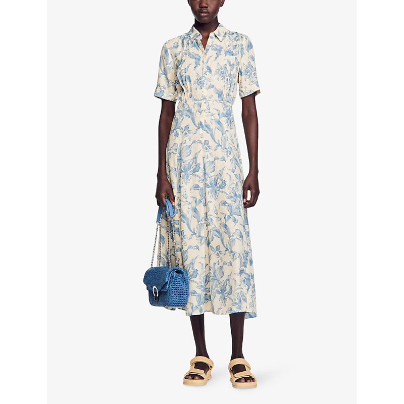 Shop Sandro Women's Bleus Josephina Floral-print Woven Midi Dress