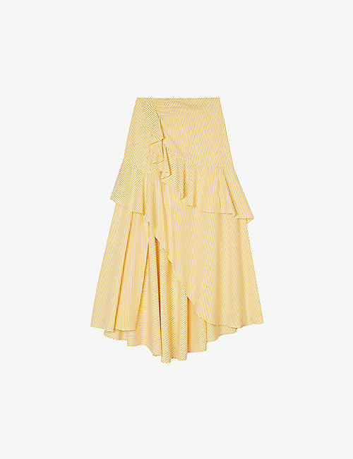 SANDRO: Stripe-pattern cotton midi skirt
