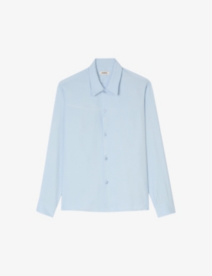 Sandro Mens Bleus Spread-collar Relaxed-fit Woven Shirt