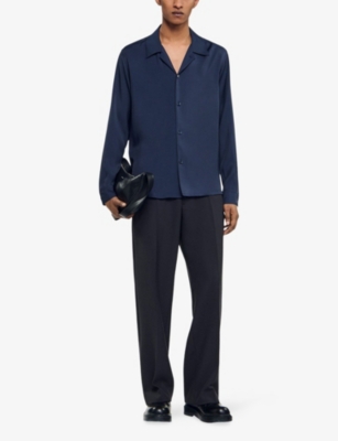 Sandro Mens Navy Blue Spread-collar Relaxed-fit Woven Shirt In Blue