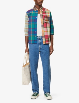 Replay Mens Mid Blue Red Cast 901 Mid-rise Straight-leg Stretch-denim Jeans In Mid Blue
