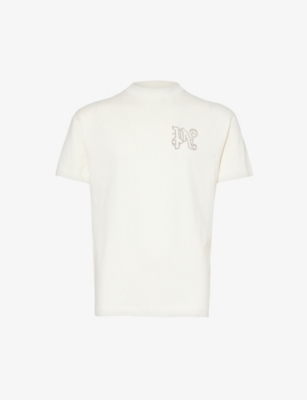 Palm Angels Mens Off White Gunm Brand-embellished Crewneck Cotton-jersey T-shirt