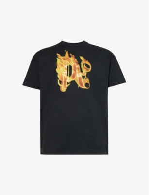 PALM ANGELS: Burning Monogram short-sleeved cotton-jersey T-shirt