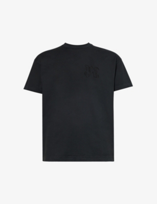 Shop Palm Angels Mens Black Black Monogram Brand-patch Cotton-jersey T-shirt