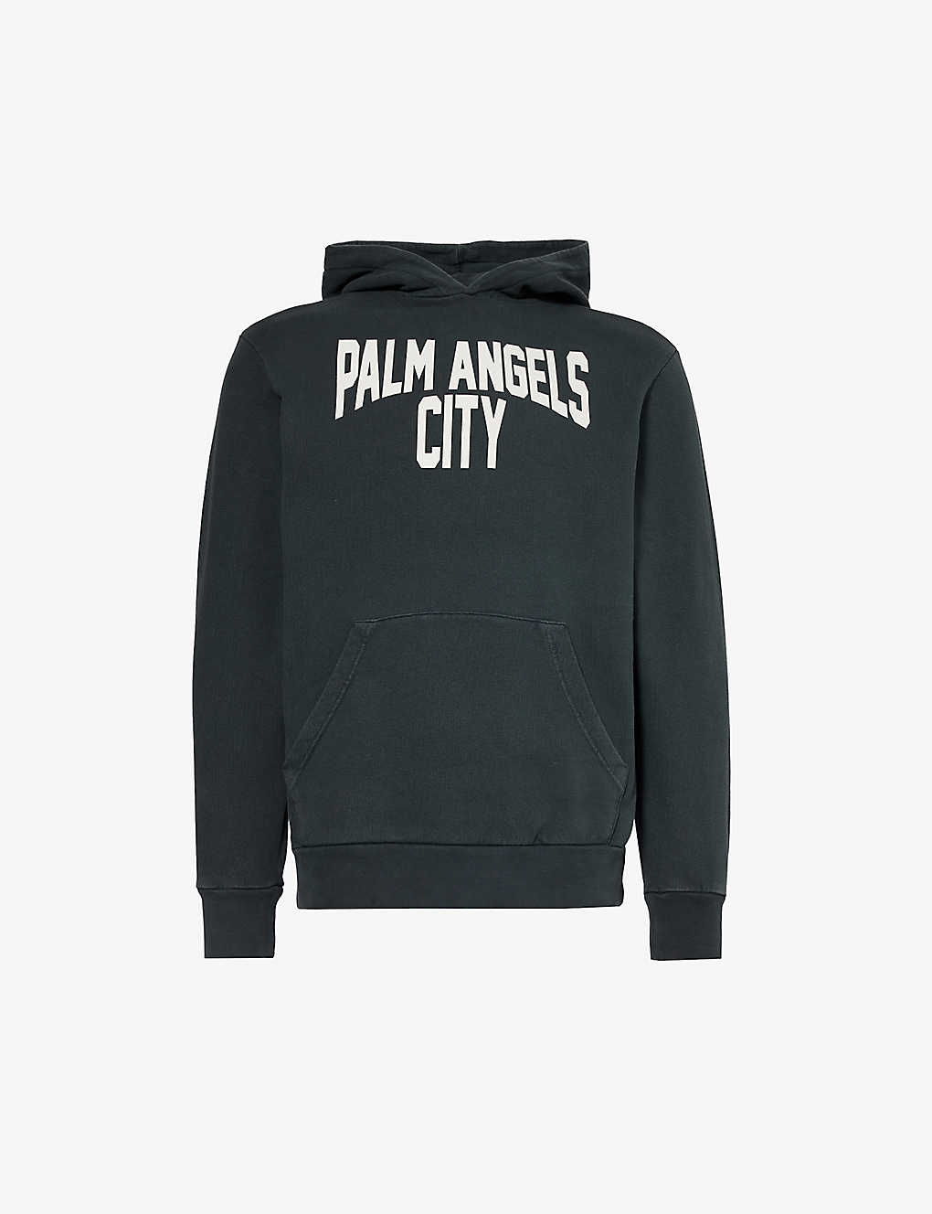 Palm Angels Mens Dark Grey White Washed Brand-print Cotton Hoody In Multi-coloured
