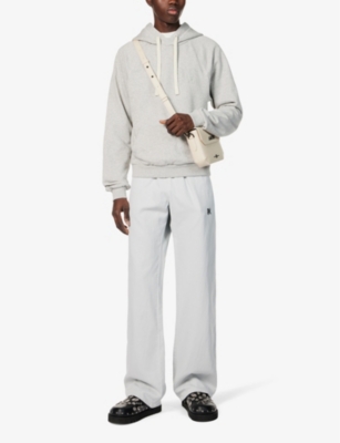 Shop Palm Angels Men's Light Grey Black Brand-embroidered Wide-leg Relaxed-fit Twill Trousers