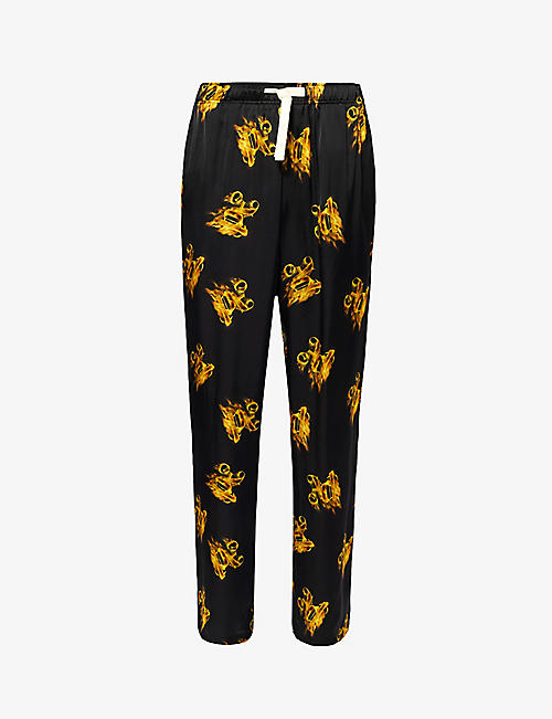 PALM ANGELS: Burning brand-print relaxed-fit satin trousers