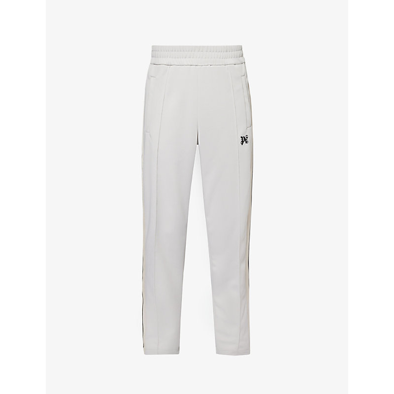 Shop Palm Angels Monogram Brand-patch Straight-leg Woven Trousers In Light Grey Black
