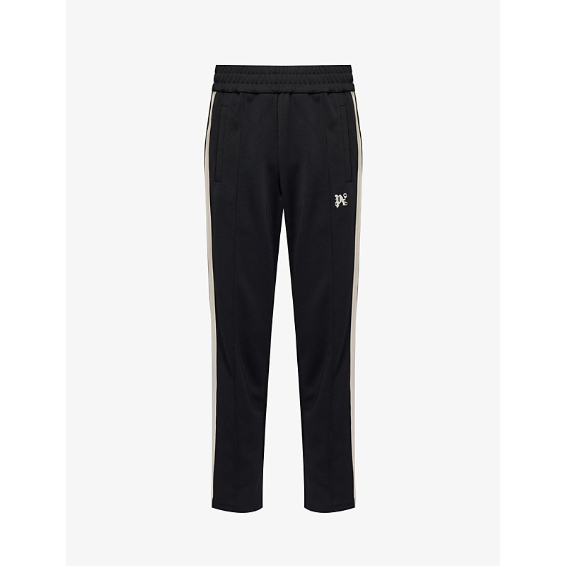 Palm Angels Mens Black Off White Monogram Brand-patch Straight-leg Woven Track Trousers