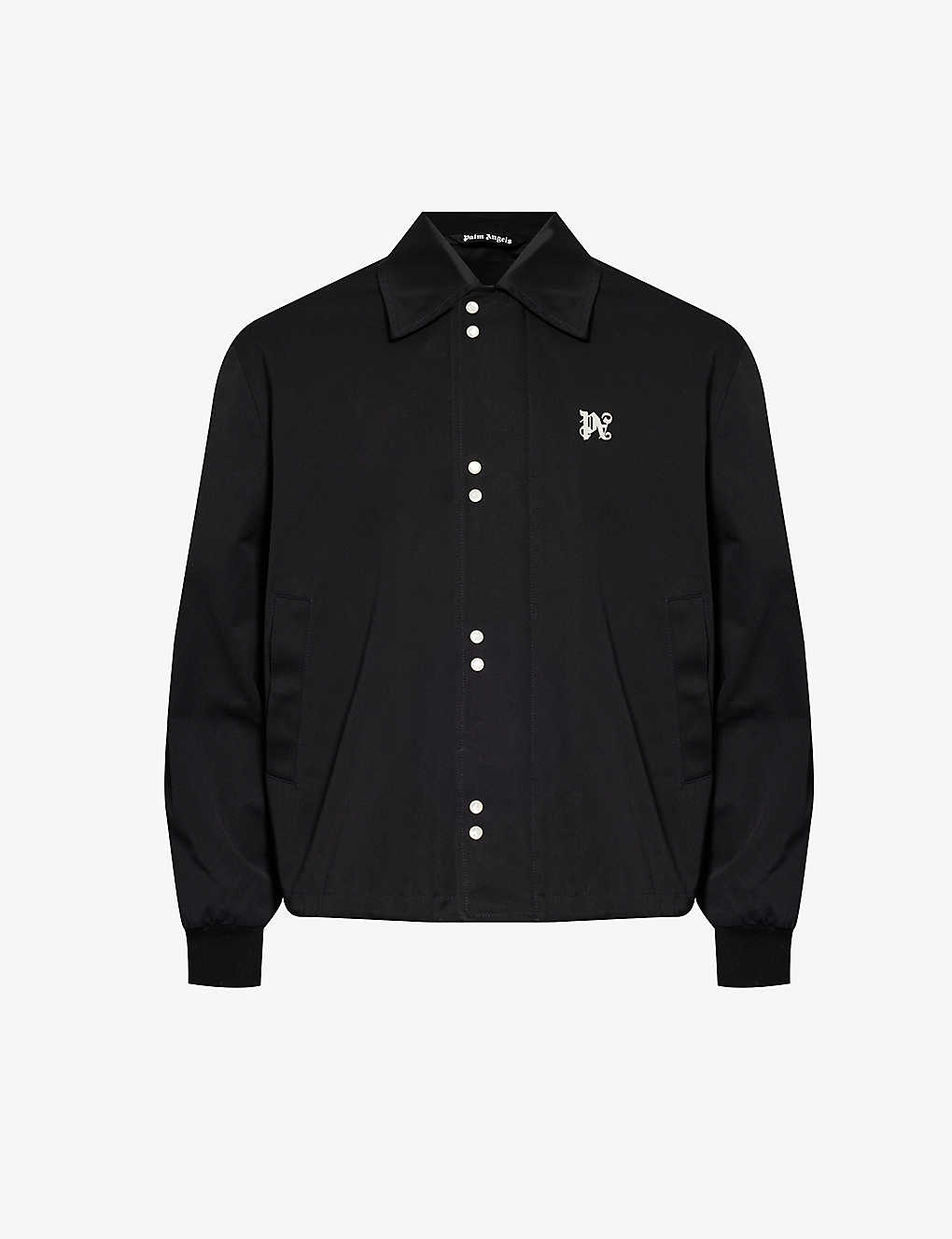 Shop Palm Angels Mens Black Off White Monogram-embroidered Toggle-hem Boxy-fit Cotton-twill Coach Jacket In Multi-coloured