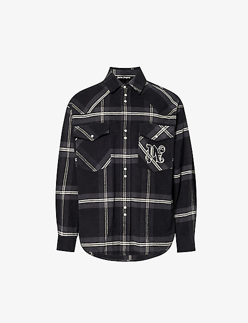PALM ANGELS: Monogram-embroidered checked relaxed-fit cotton overshirt