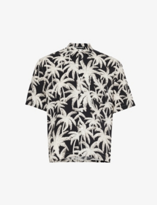 Shop Palm Angels Men's Black Off White Palms Allover Brand-print Relaxed-fit Woven Shirt