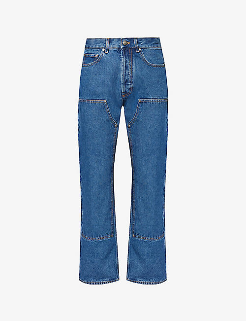 PALM ANGELS: Monogram brand-embossed regular-fit jeans