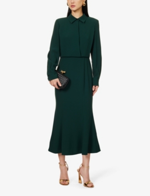 Shop Roland Mouret Long-sleeved Slim-fit Satin Maxi Dress In Green