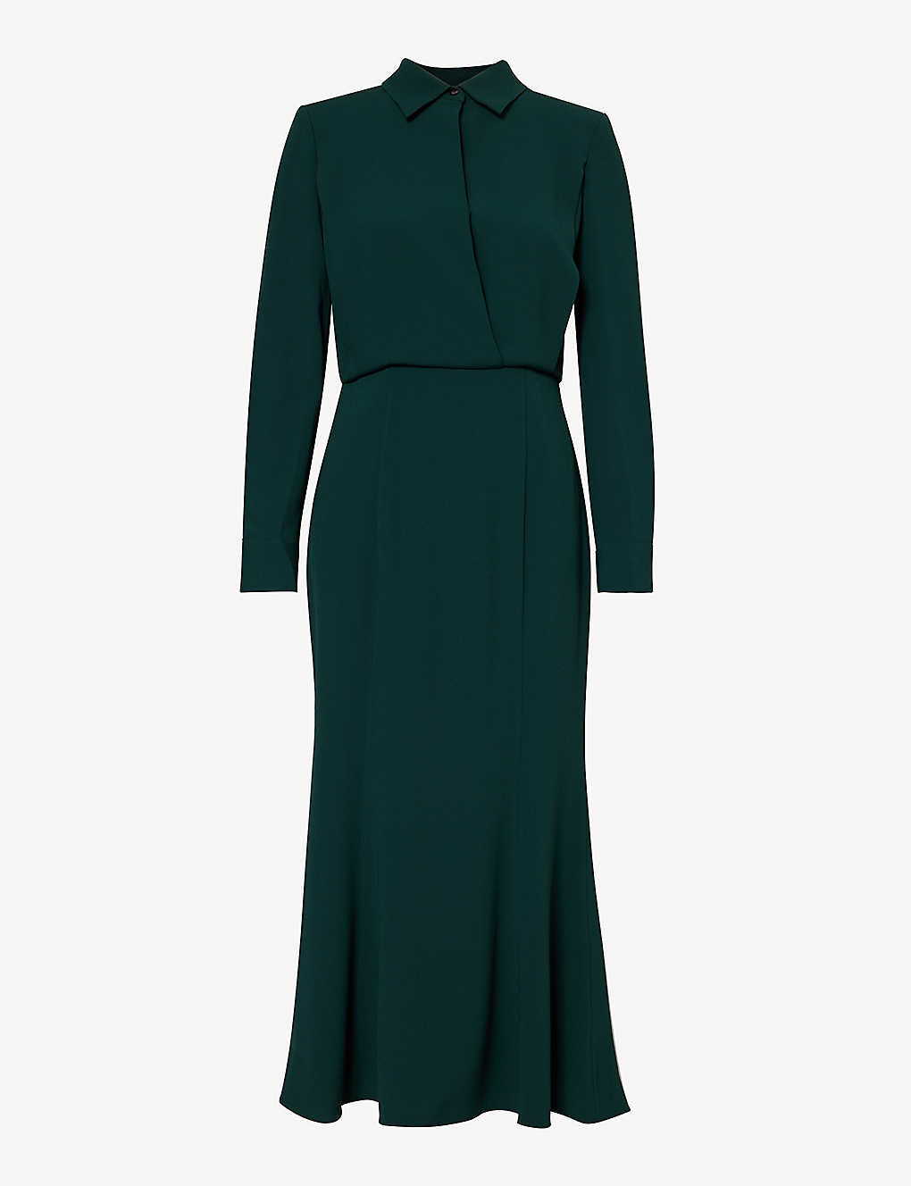 Roland Mouret Womens Green Long-sleeved Slim-fit Satin Maxi Dress