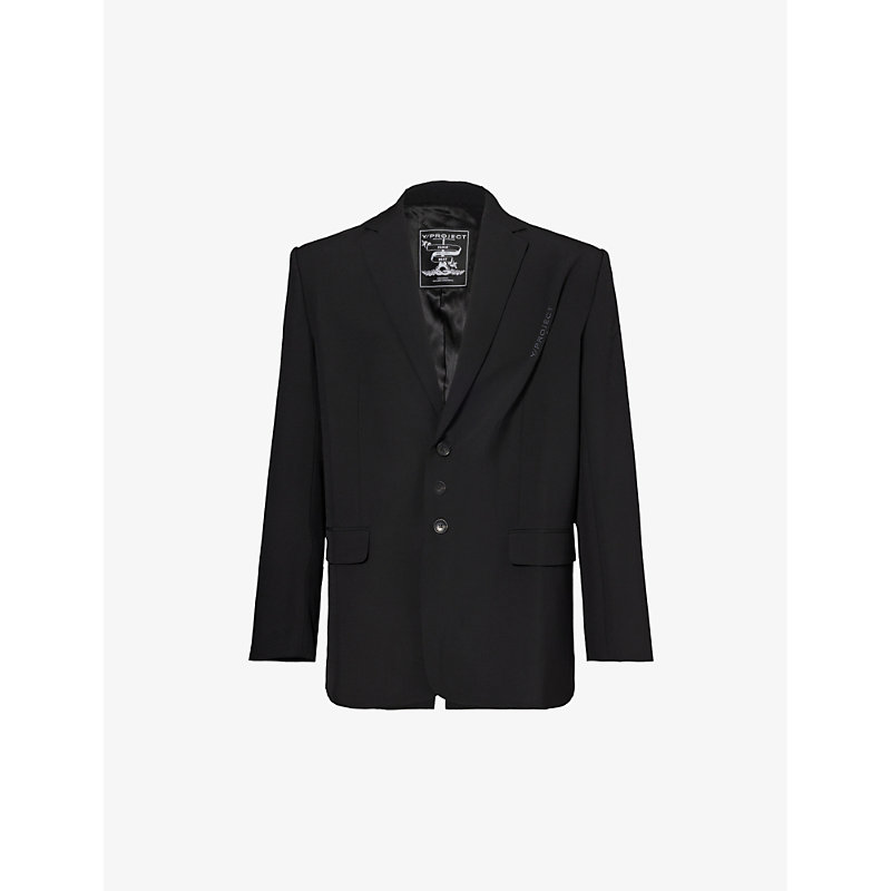 Y/project Mens Black Pinched Logo-embroidered Wool Blazer