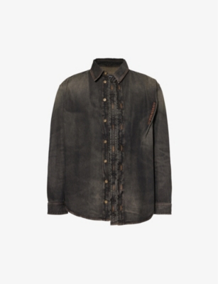 Shop Y/project Men's Vintage Black Hook And Eye Faded-wash Denim Shirt