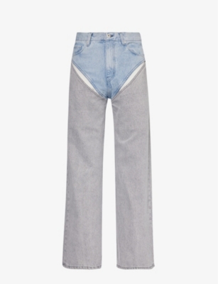 Y/PROJECT: Contrast-panel straight-leg organic-denim jeans
