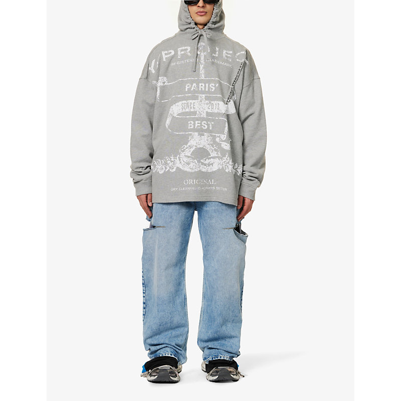 Shop Y/project Men's Evergreen Grey Melange Branded-print Organic Cotton-jersey Hoody