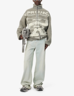 Shop Y/project Branded-print Funnel-neck Fleece Jacket In Grey/white