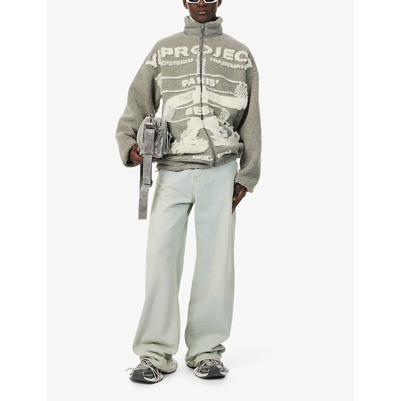 Shop Y/project Branded-print Funnel-neck Fleece Jacket In Grey/white