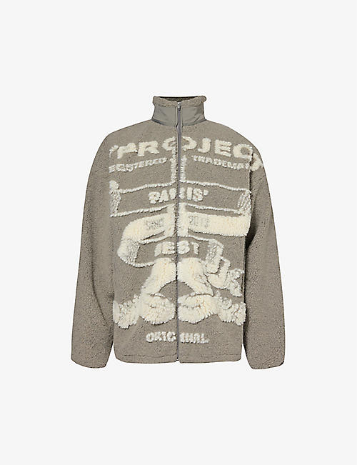 Y/PROJECT: Branded-print funnel-neck fleece jacket